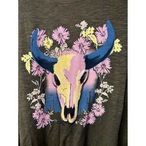 Torrid‎ Plus Size Olive Green Bull Skull Floral Graphic T-Shirt Womens
